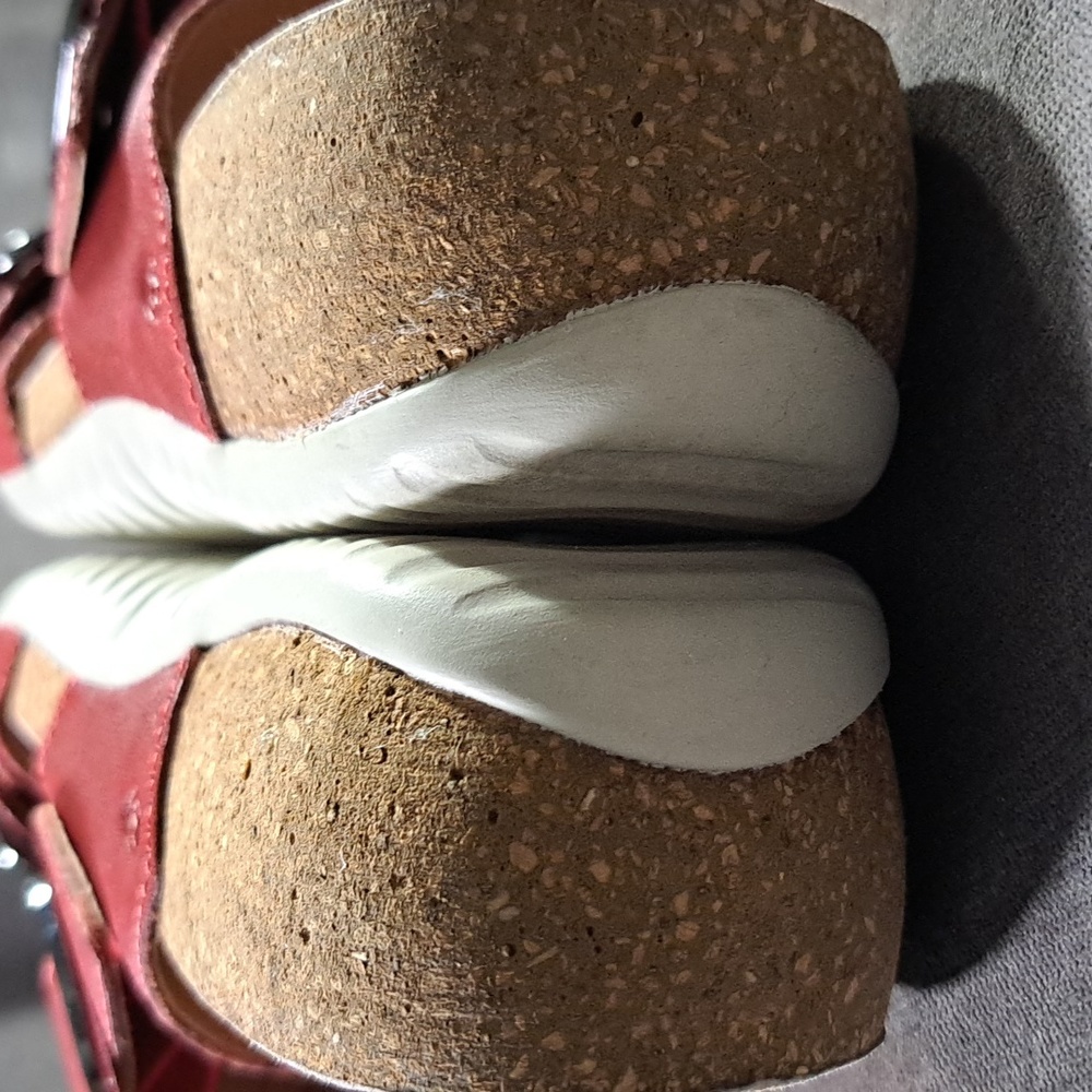 Josef Seibel Natalya 15 Red Dbl Leather Buckle Strap Sandals VG EU 37 US 6-6.5 - Picture 14 of 16